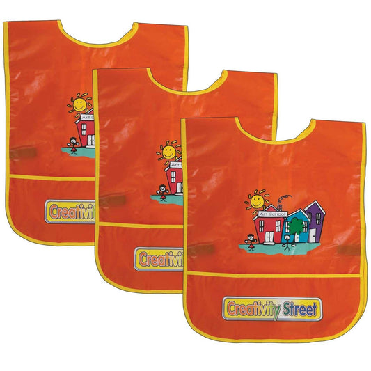 Children's Artist Smock, Ages 3 to 8, Orange, 15" x 12", Pack of 3 - Loomini