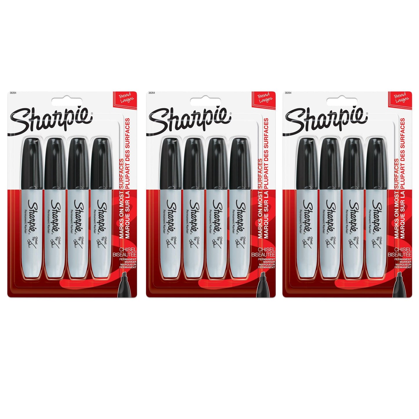 Chisel Tip Permanent Marker, Black, 4 Per Pack, 3 Packs - Loomini