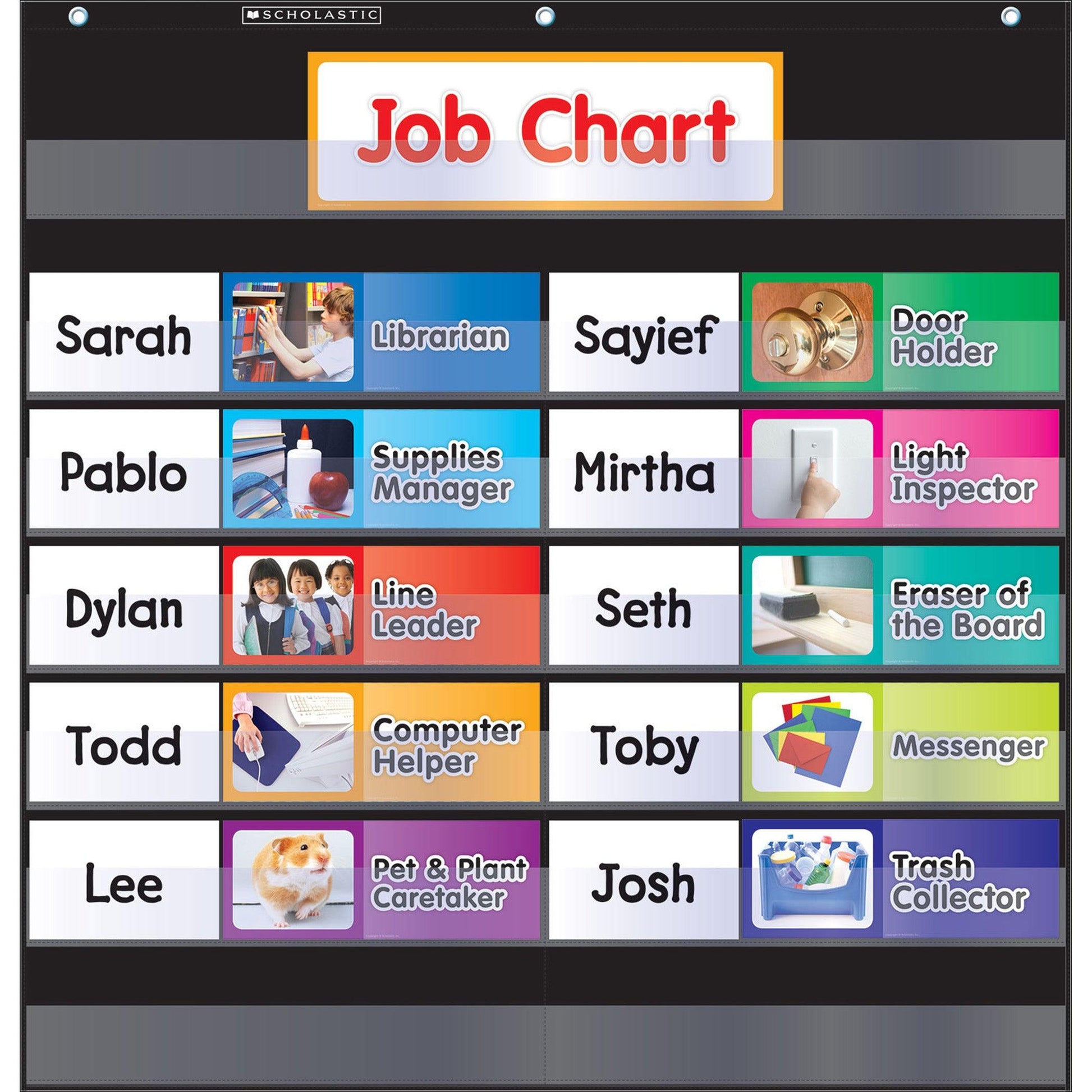 Class Job Pocket Chart with Cards, Black - Loomini