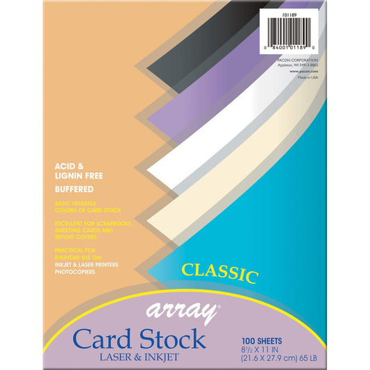 Classic Card Stock, 5 Assorted Colors, 8-1/2" x 11", 100 Sheets - Loomini