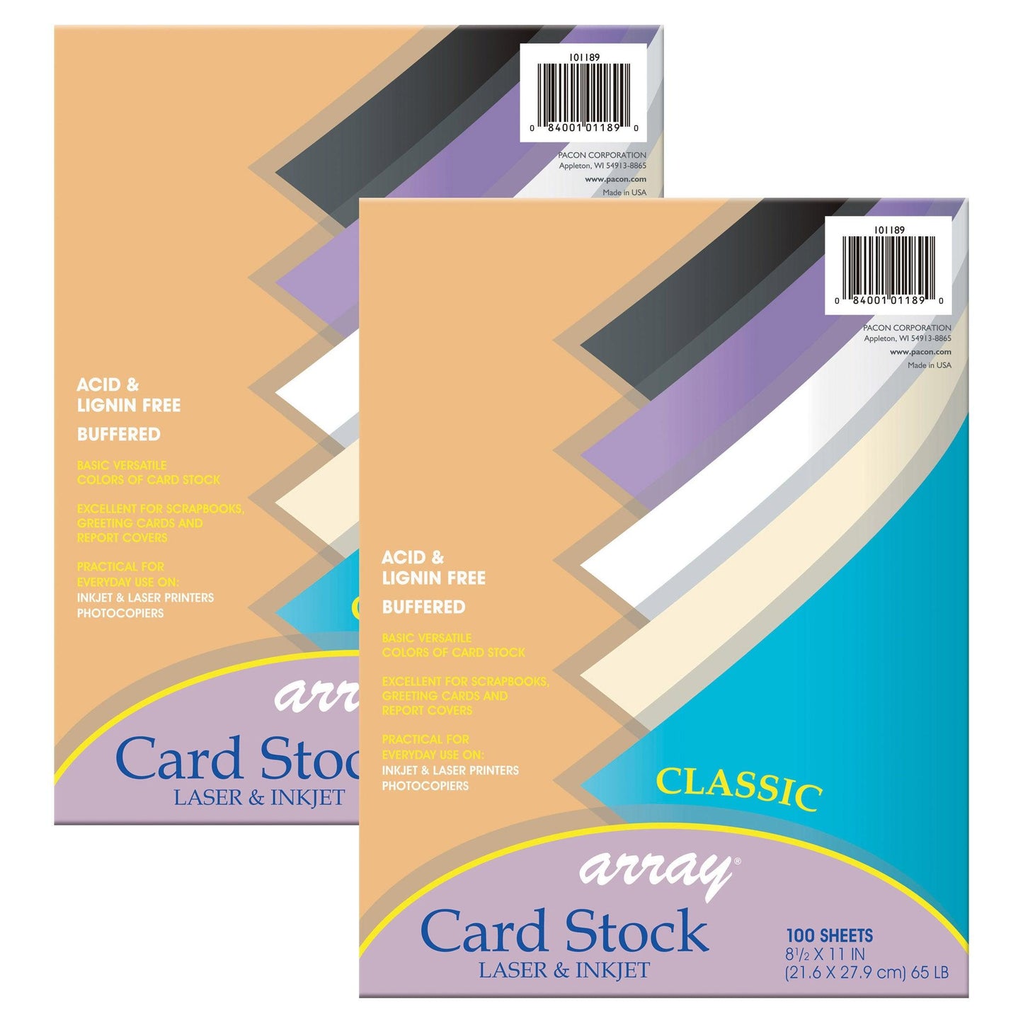 Classic Card Stock, 5 Assorted Colors, 8-1/2" x 11", 100 Sheets Per Pack, 2 Packs - Loomini