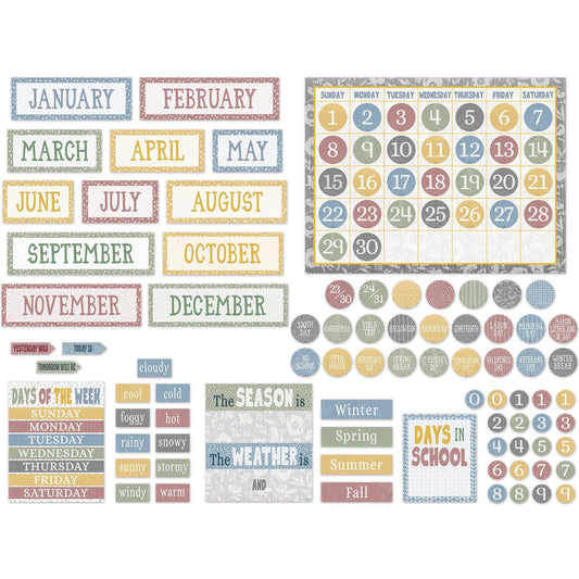Classroom Cottage Calendar Bulletin Board Set, 109 Pieces - Loomini