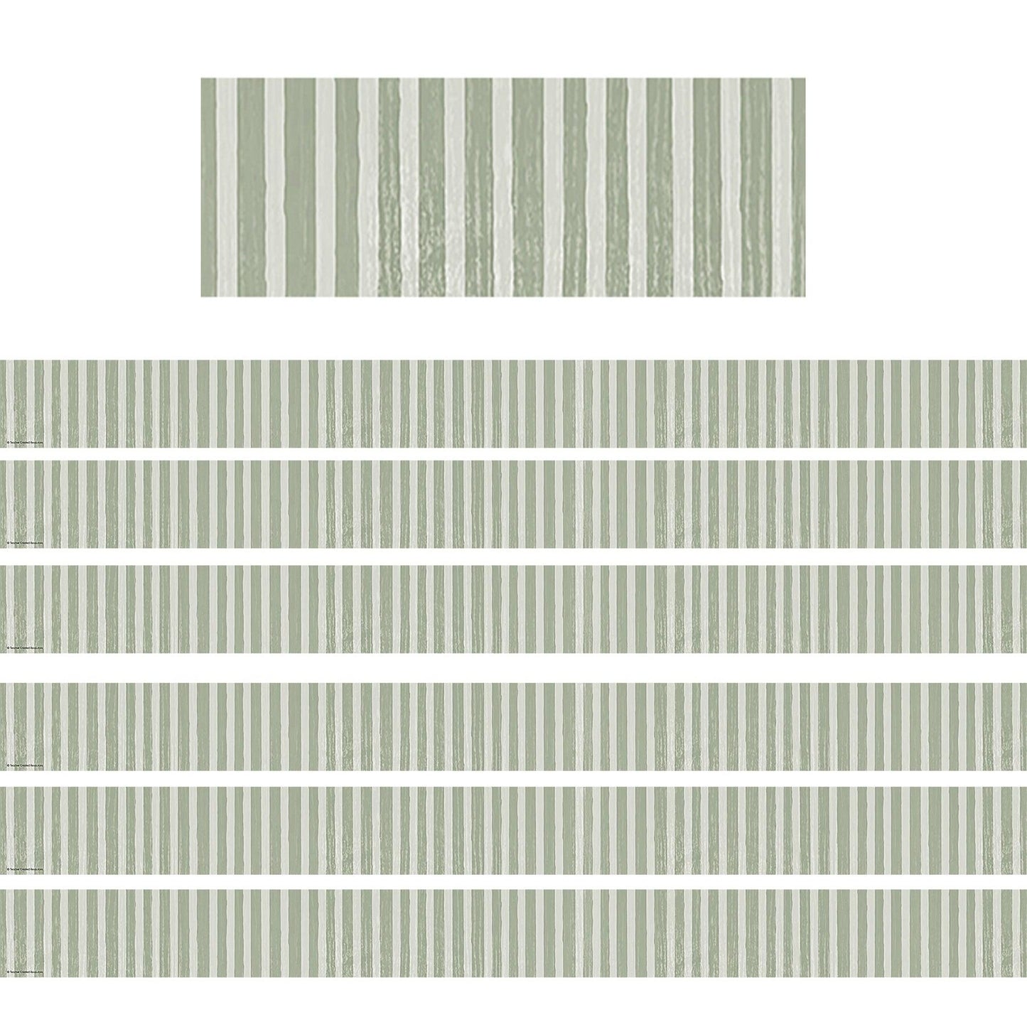 Classroom Cottage Sage Green Stripes Straight Border Trim, 35 Feet Per Pack, 6 Packs - Loomini