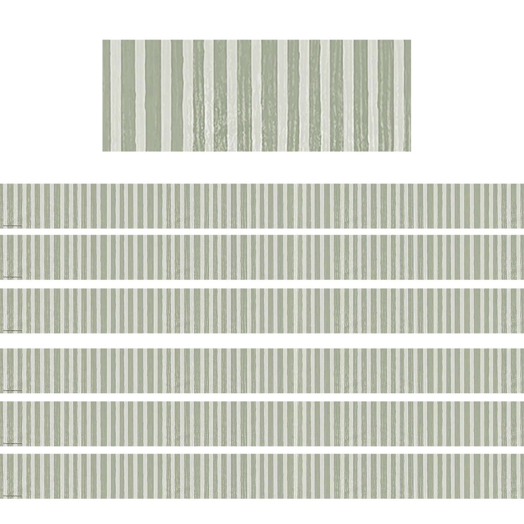 Classroom Cottage Sage Green Stripes Straight Border Trim, 35 Feet Per Pack, 6 Packs - Loomini