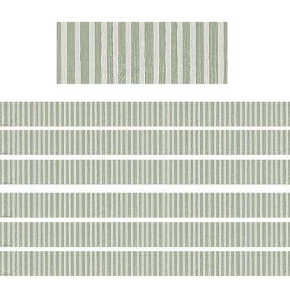 Classroom Cottage Sage Green Stripes Straight Border Trim, 35 Feet Per Pack, 6 Packs - Loomini