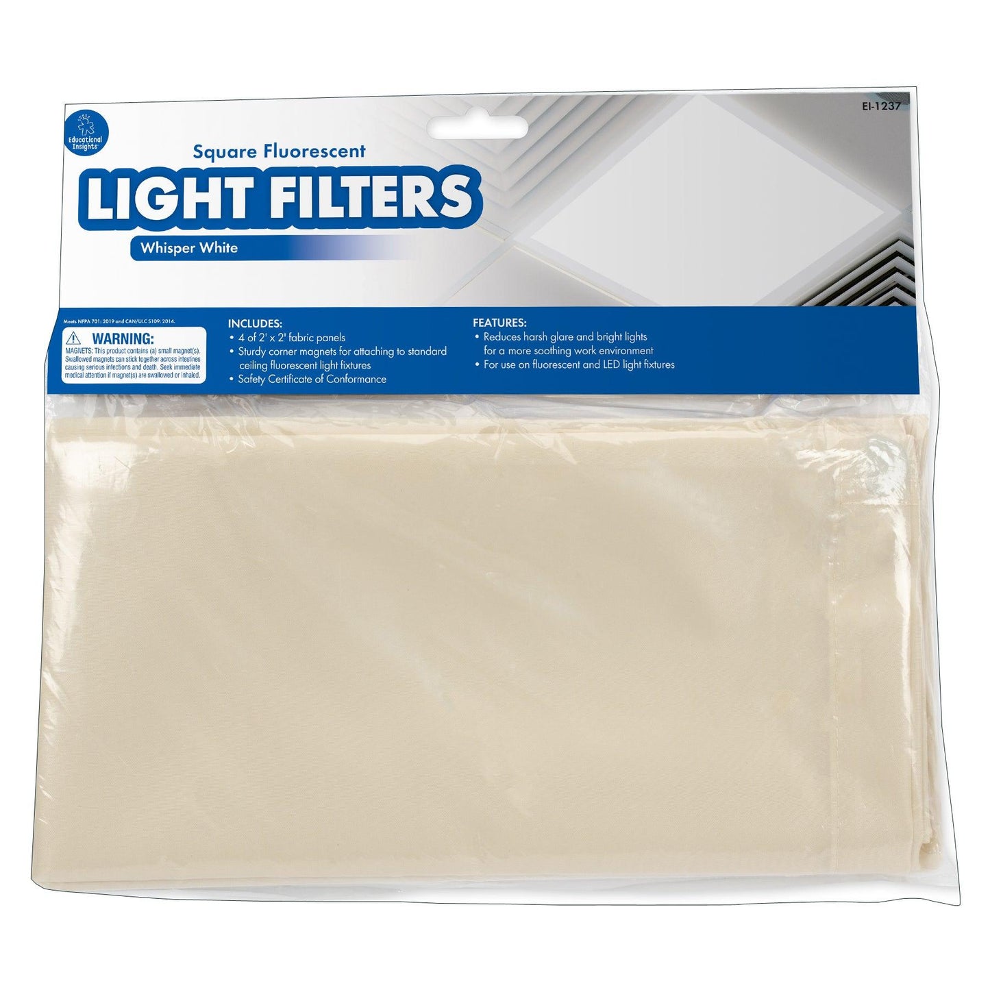 Classroom Light Filters, 2' x 2', Whisper White, Set of 4 - Loomini