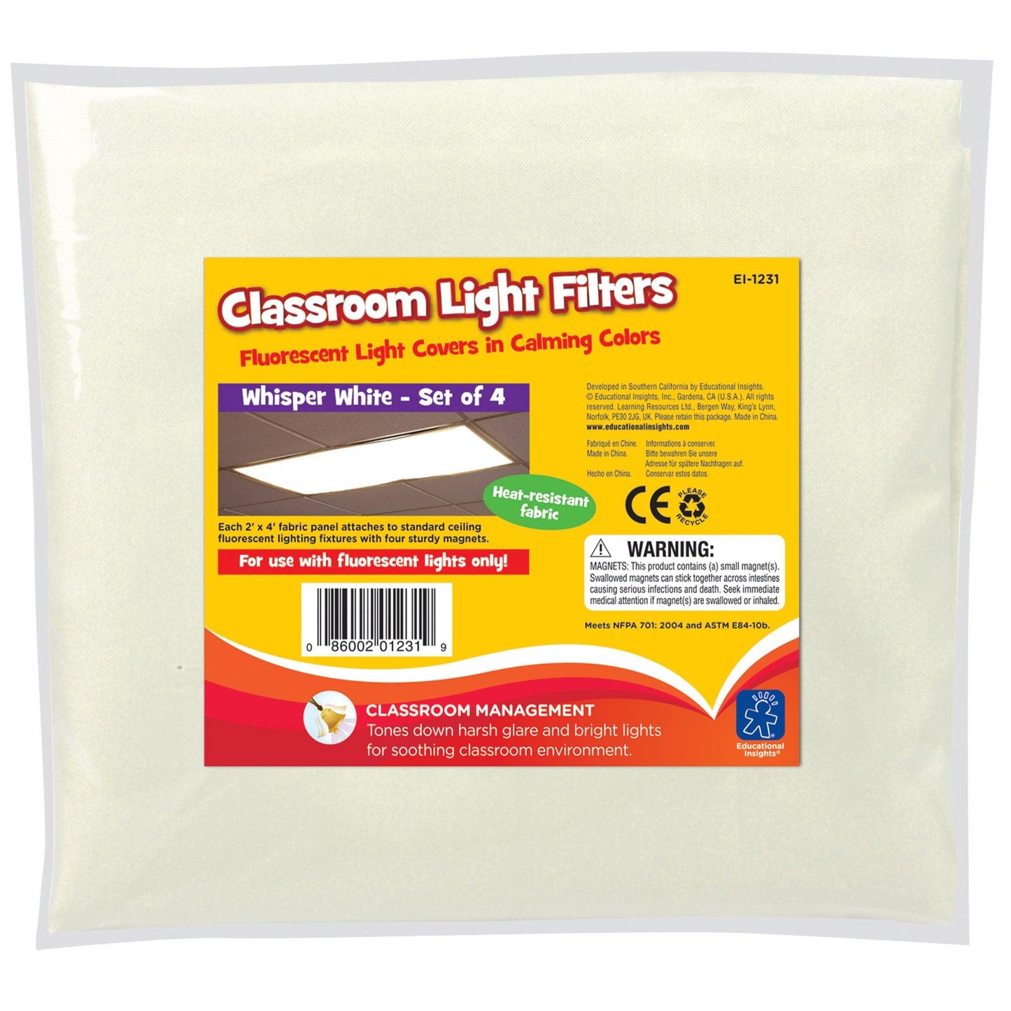 Classroom Light Filters, Whisper White, Set of 4 - Loomini