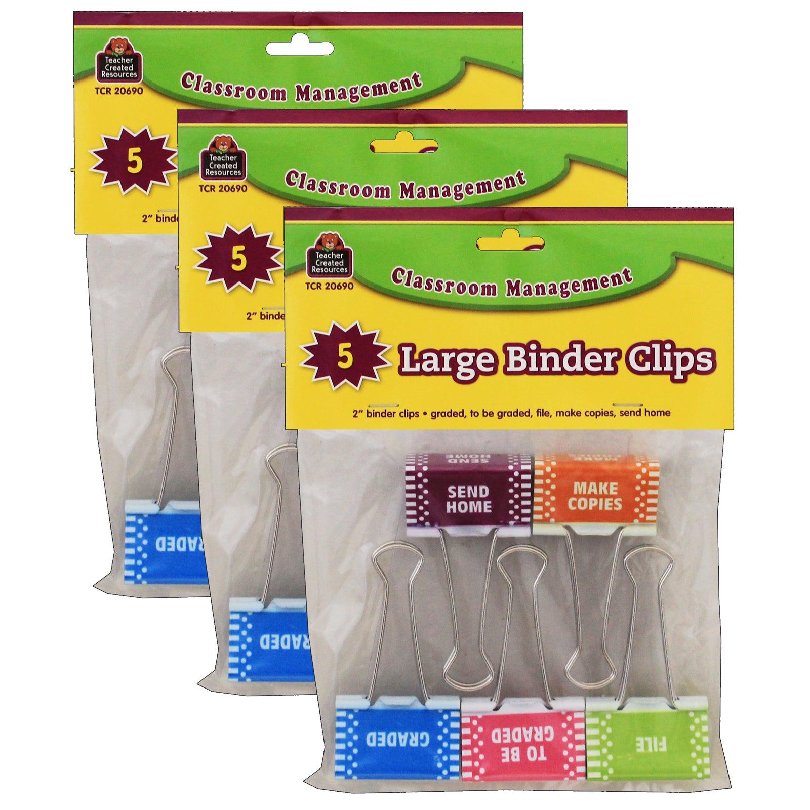 Classroom Management Large Binder Clips, 5 Per Pack, 3 Packs - Loomini