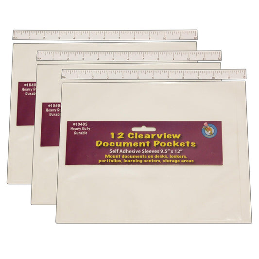 Clear View Self-Adhesive Document Pocket 9" x 12", 12 Per Pack, 3 Packs - Loomini