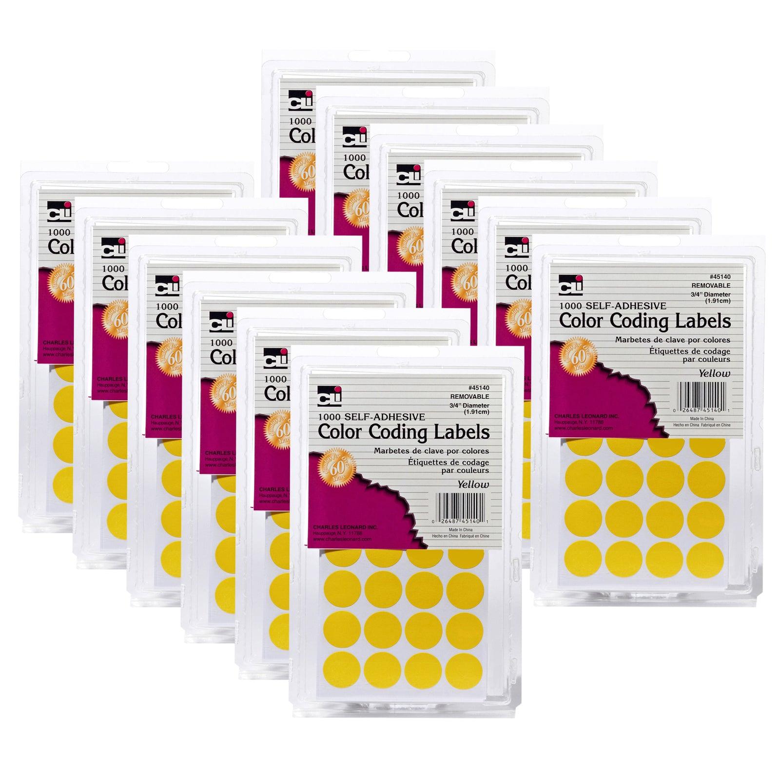 Color Coding Labels, 3/4", Yellow, 1000 Per Pack, 12 Packs - Loomini