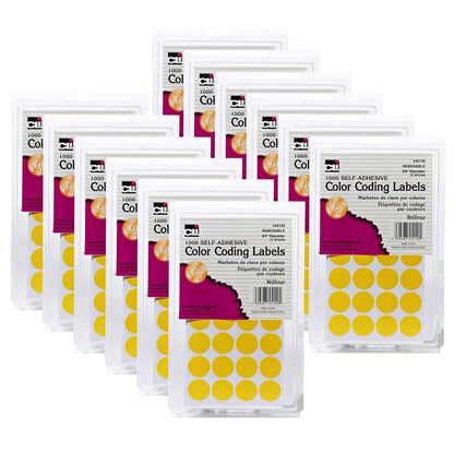 Color Coding Labels, 3/4", Yellow, 1000 Per Pack, 12 Packs - Loomini