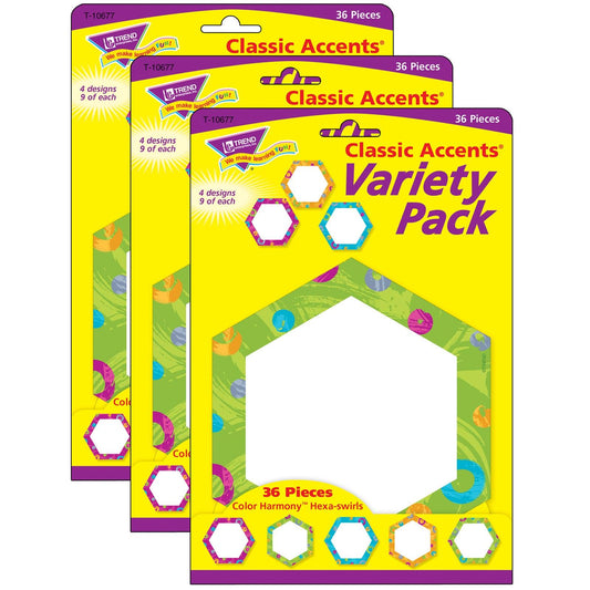 Color Harmony™ Hexa-swirls Classic Accents® Variety Pack, 36 Per Pack, 3 Packs - Loomini