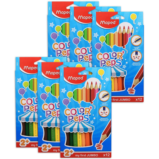 Color'Peps My First Jumbo Triangular Colored Pencils, 12 Per Pack, 6 Packs - Loomini