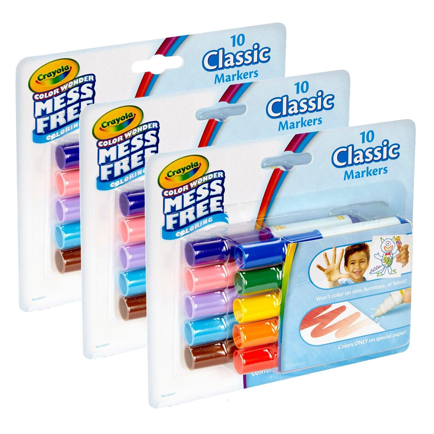 Color Wonder Mess Free Mini Markers, Classic Colors, 10 Per Pack, 3 Packs - Loomini