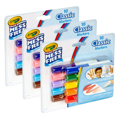 Color Wonder Mess Free Mini Markers, Classic Colors, 10 Per Pack, 3 Packs - Loomini
