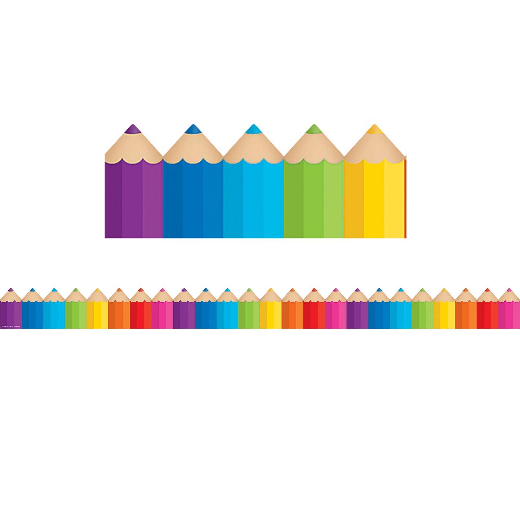 Colored Pencils Die-Cut Border Trim, 35 Feet Per Pack, 6 Packs - Loomini