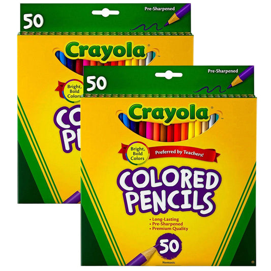 Colored Pencils, Full Length, Assorted Colors, 50 Per box, 2 Boxes - Loomini