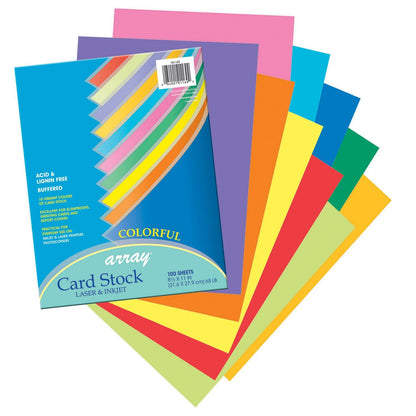 Colorful Card Stock, 10 Assorted Colors, 8-1/2" x 11", 100 Sheets - Loomini
