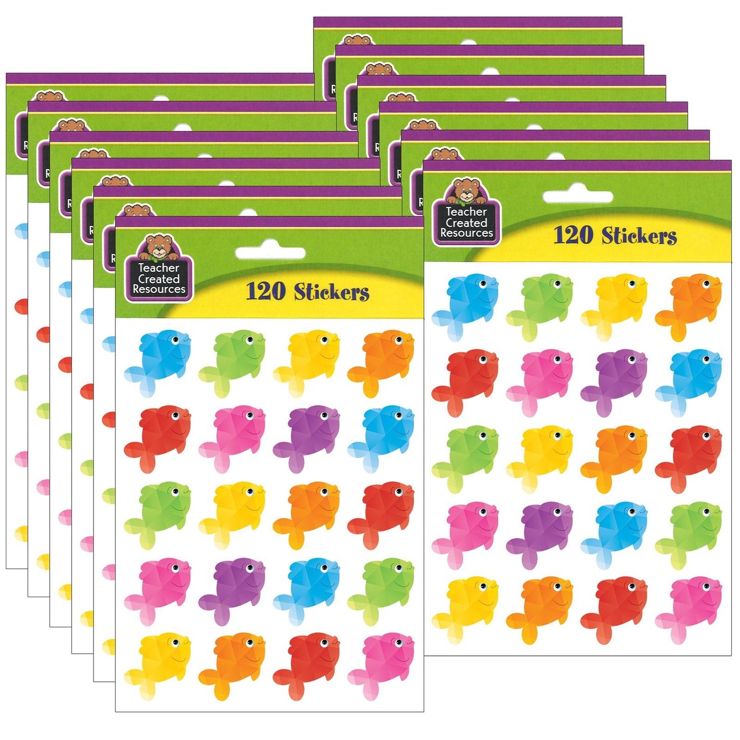 Colorful Fish Stickers, 120 Per Pack, 12 Packs - Loomini