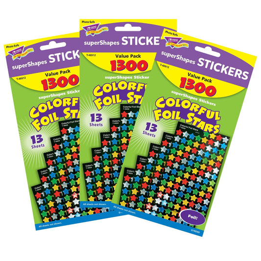 Colorful Foil Stars superShapes Value Pack, 1300 Per Pack, 3 Packs - Loomini