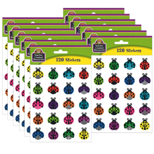 Colorful Ladybugs Stickers, 120 Per Pack, 12 Packs - Loomini