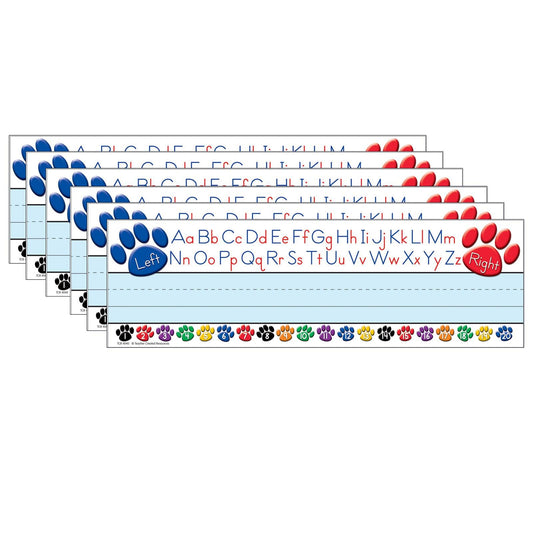 Colorful Paw Prints Left/Right Alphabet Name Plates, 36 Per Pack, 6 Packs - Loomini