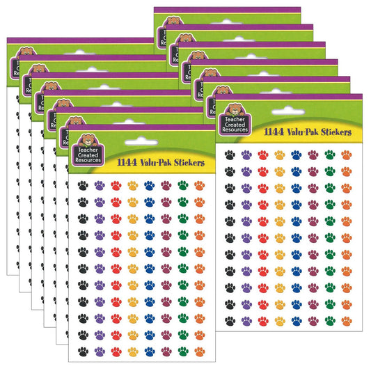 Colorful Paw Prints Mini Stickers Valu-Pak, 1144 Per Pack, 6 Packs - Loomini