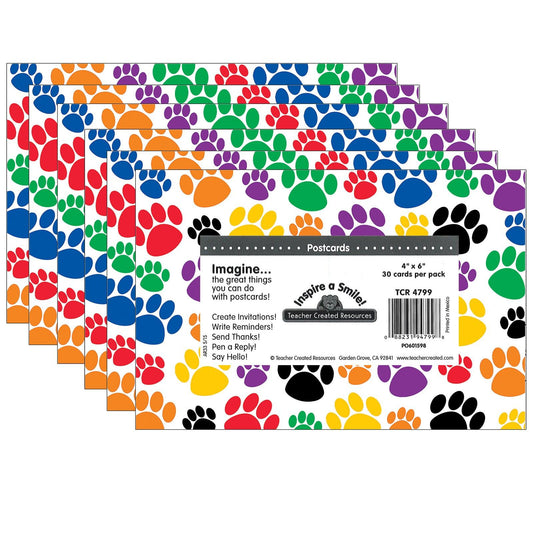 Colorful Paw Prints Postcards, 30 Per Pack, 6 Packs - Loomini