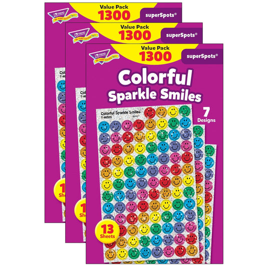 Colorful Sparkle Smiles superSpots® Value Pack, 1300 Per Pack, 3 Packs - Loomini