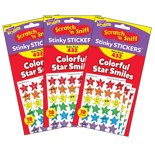 Colorful Star Smiles Stinky Stickers® Variety Pack, 432 Per Pack, 3 Packs - Loomini