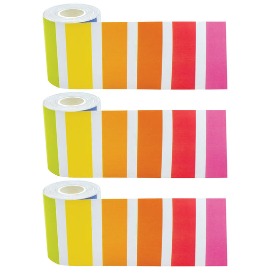 Colorful Stripes Straight Rolled Border Trim, 50 Feet Per Roll, Pack of 3 - Loomini
