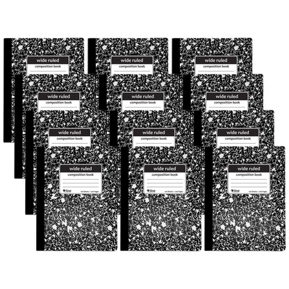 Composition Notebook, 100 Page, Wide Ruled, Black Marble, Pack of 12 - Loomini
