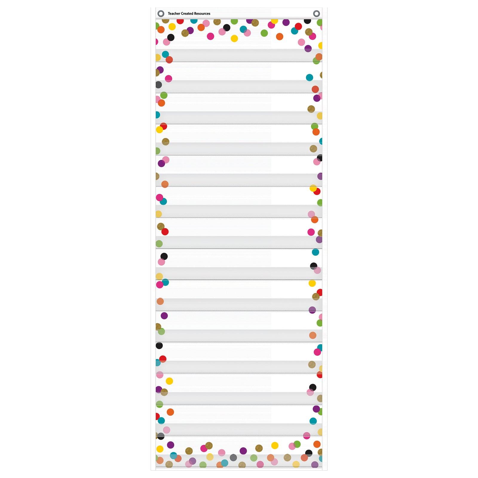 Confetti 14 Pocket Daily Schedule Pocket Chart, 13" x 34" - Loomini