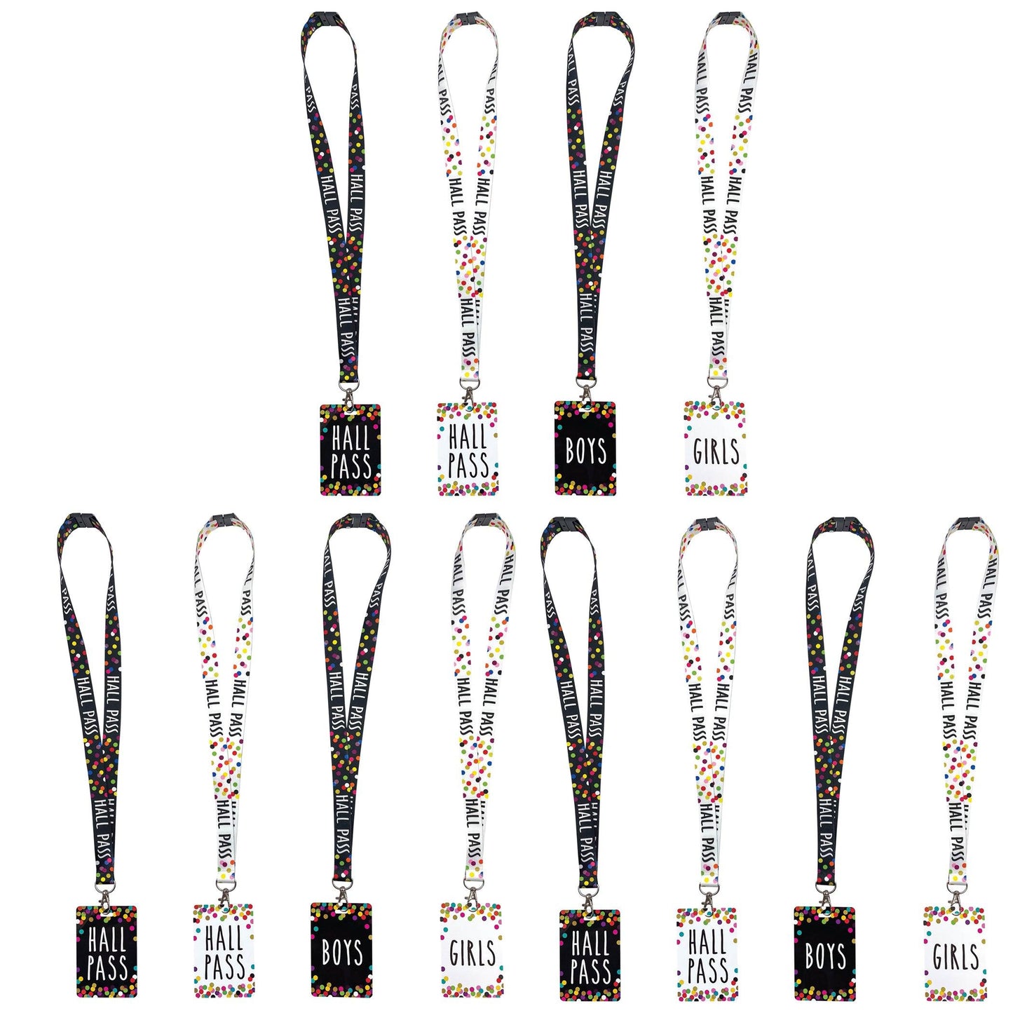 Confetti Hall Pass with Lanyard, 4 Per Pack, 3 Packs - Loomini
