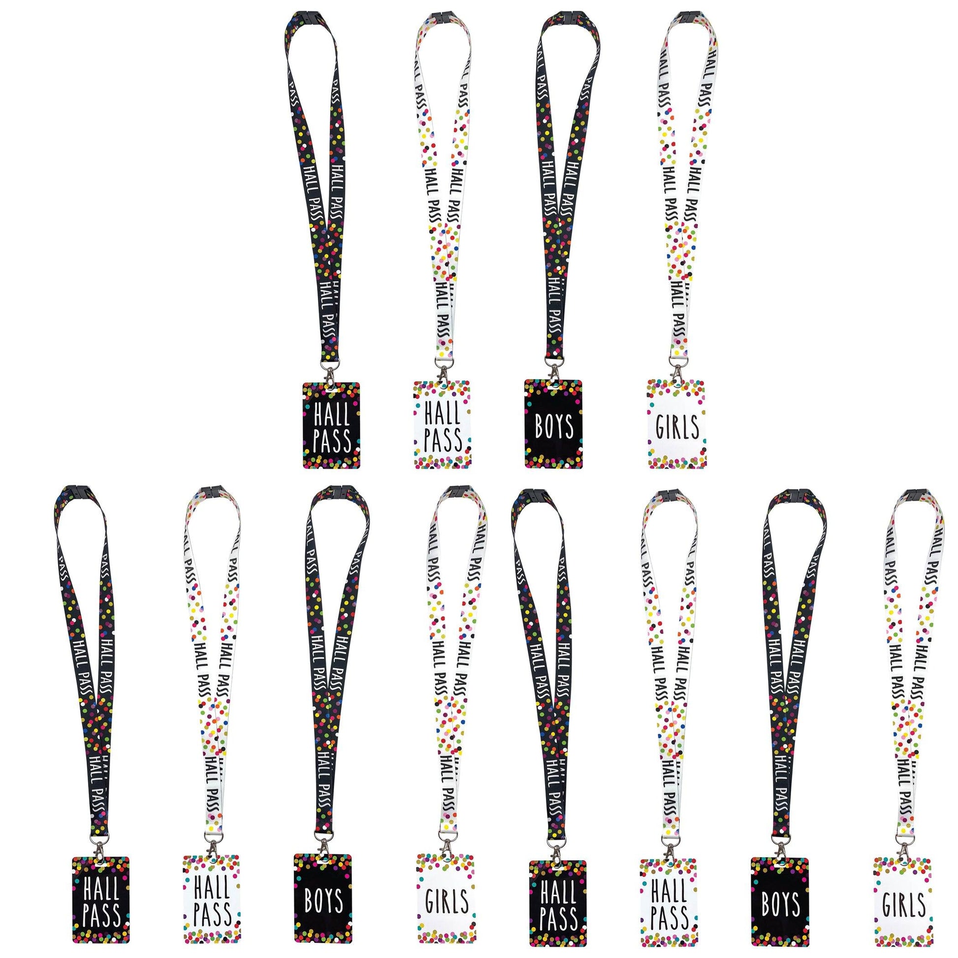 Confetti Hall Pass with Lanyard, 4 Per Pack, 3 Packs - Loomini