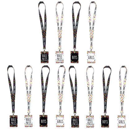 Confetti Hall Pass with Lanyard, 4 Per Pack, 3 Packs - Loomini