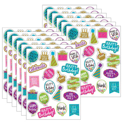 Confetti Happy Birthday Stickers, 120 Per Pack, 12 Packs - Loomini