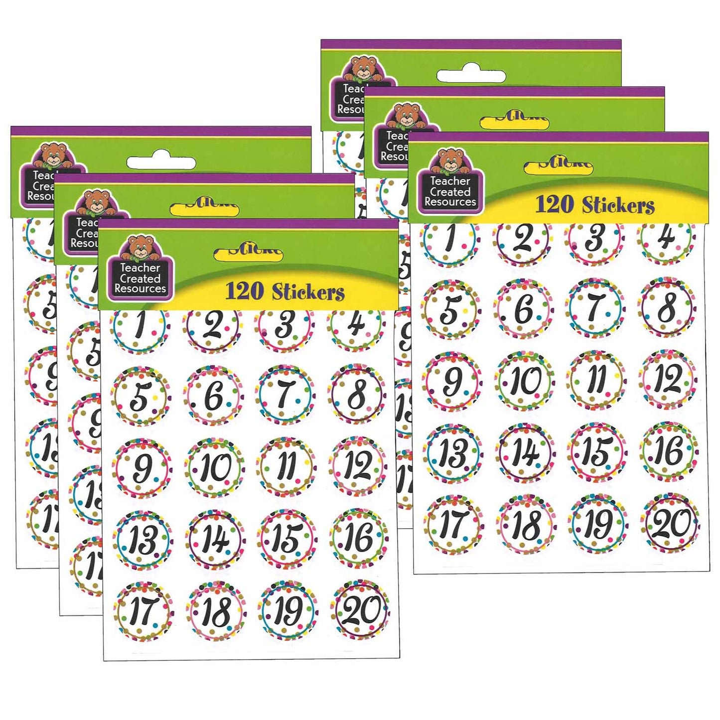 Confetti Numbers Stickers, 120 Per Pack, 6 Packs - Loomini