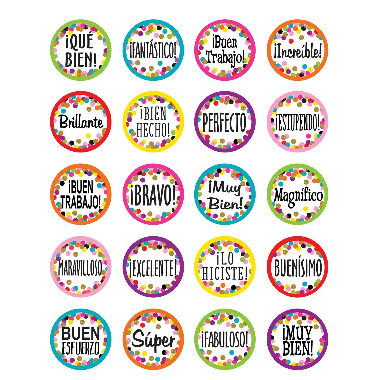 Confetti Spanish Stickers, 120 Per Pack, 12 Packs - Loomini