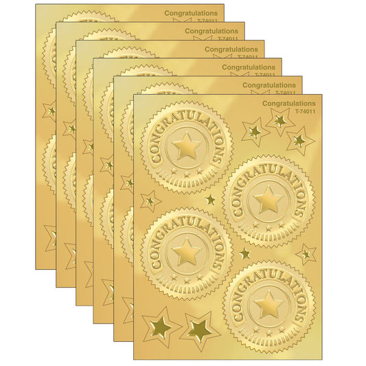Congratulations (Gold) Award Seals Stickers, 32 Per Pack, 6 Packs - Loomini