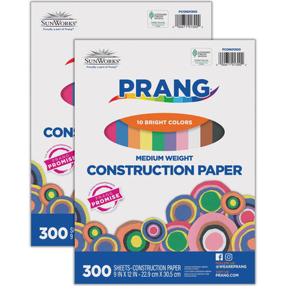 Construction Paper, 10 Assorted Colors, 9" x 12", 300 Sheets Per Pack, 2 Packs - Loomini