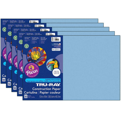 Construction Paper, Sky Blue, 12" x 18", 50 Sheets Per Pack, 5 Packs - Loomini