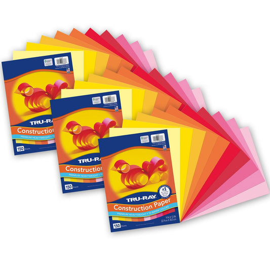 Construction Paper, Warm Assorted, 9" x 12", 150 Sheets Per Pack, 3 Packs - Loomini