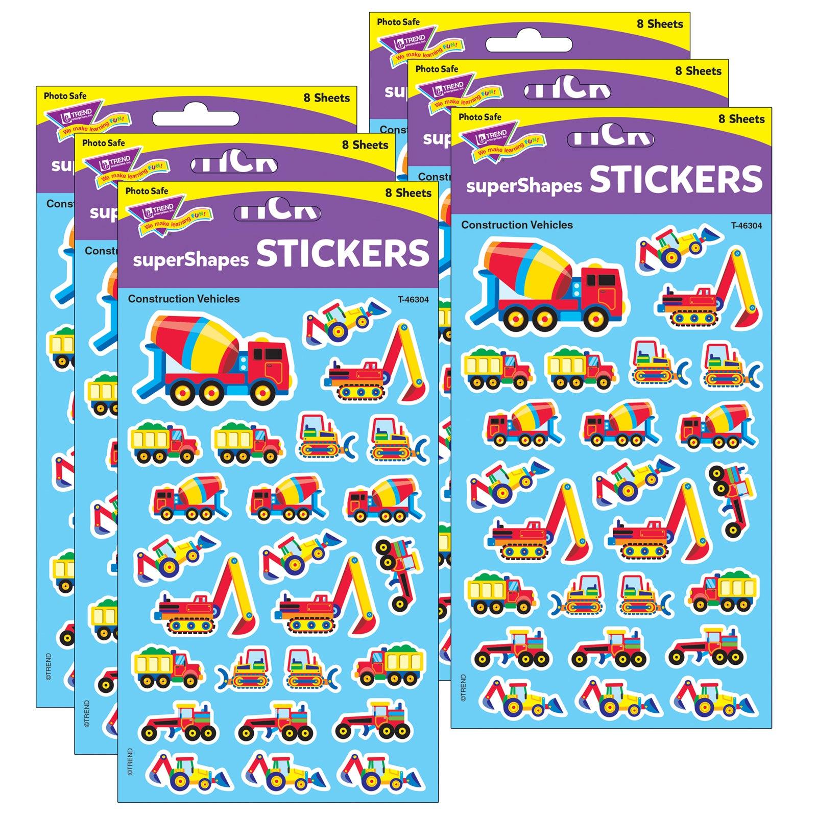 Construction Vehicles superShapes Stickers-Large, 200 Per Pack, 6 Packs - Loomini