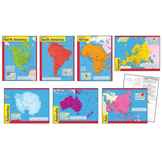 Continents Learning Charts Combo Pack, Set of 7 - Loomini