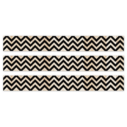 Core Decor Black and Wood Chevron EZ Border, 48 Feet Per Pack, 3 Packs - Loomini