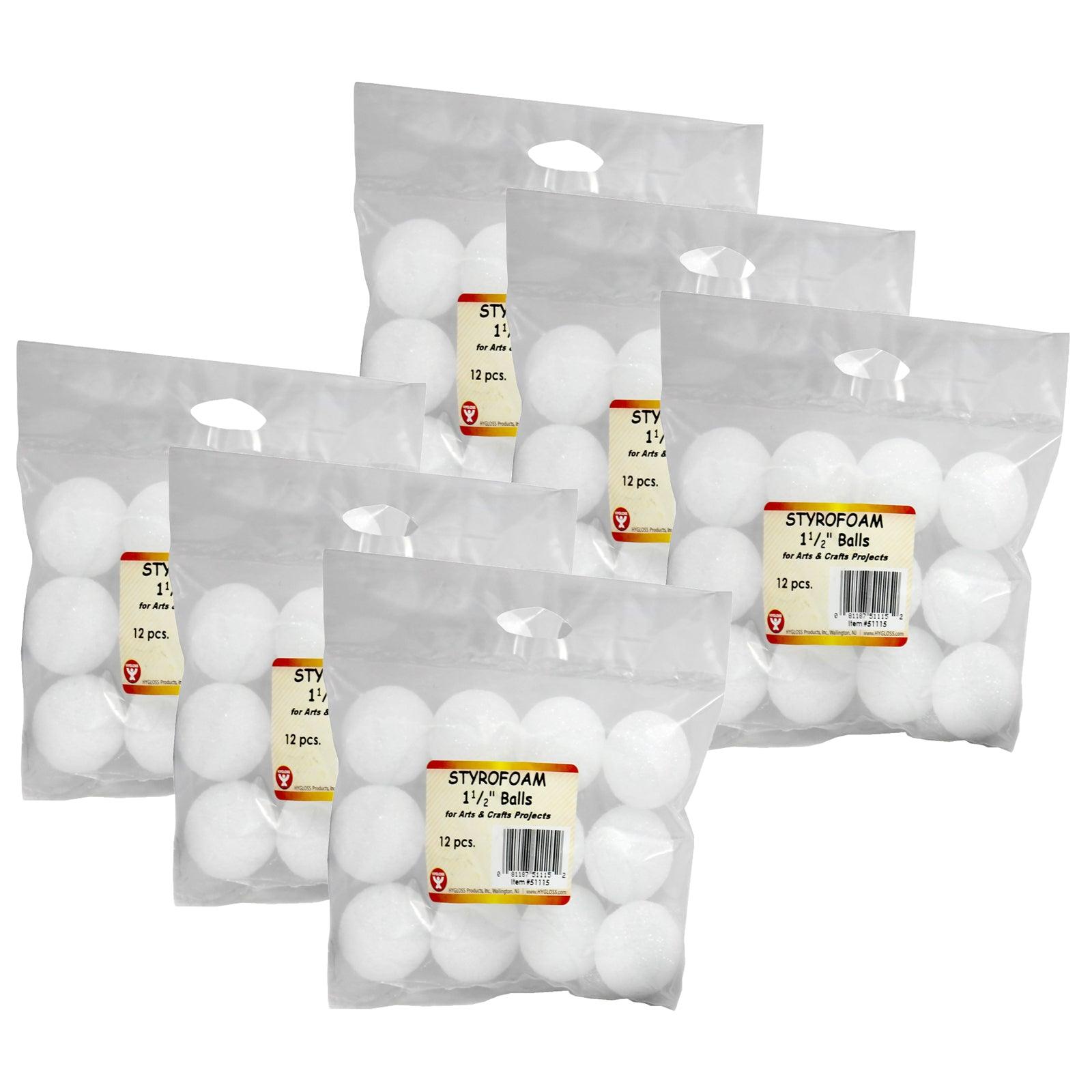 Craft Foam Balls, 1-1/2 Inch, White, 12 Per Pack, 6 Packs - Loomini