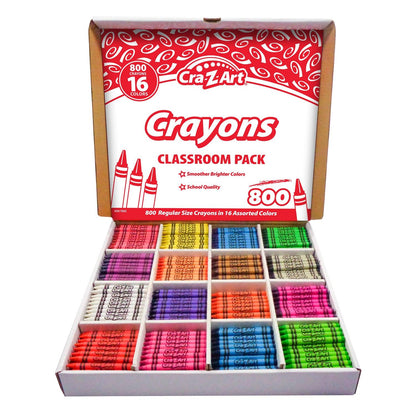 Crayon Classroom Pack, 16 Color, Box of 800 - Loomini