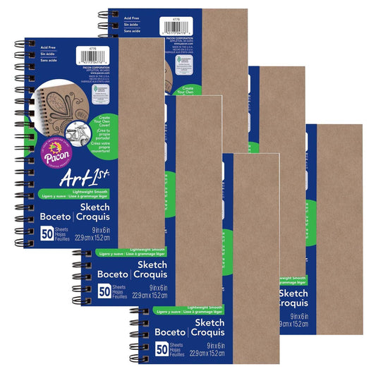 Create Your Own Cover Sketch Diary, Natural Chip Cover, 9" x 6", 50 Sheets, Pack of 6 - Loomini