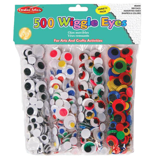 Creative Arts Wiggle Eyes Classpack, Assorted Sizes & Colors, Pack of 500 - Loomini
